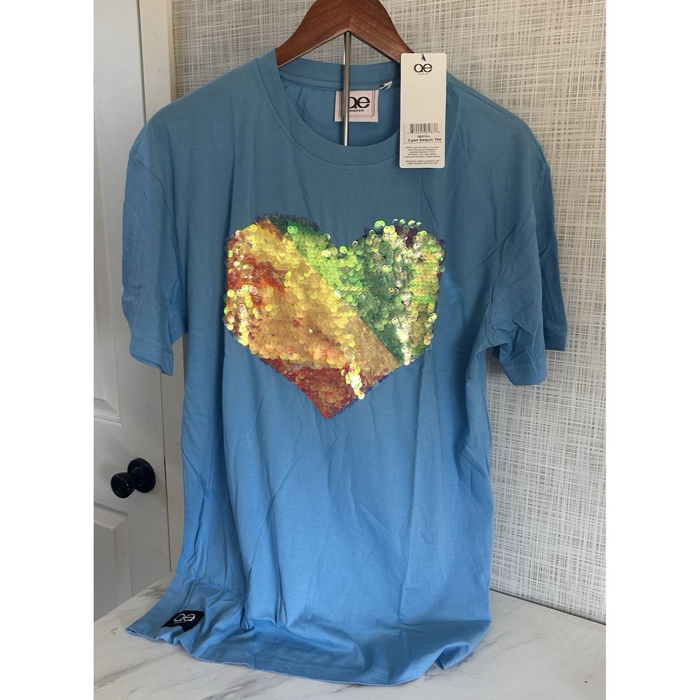 Queer Eye Netflix T-Shirt Blue Sequins Heart‎ LGBTQIA+ Unisex Large BxOO